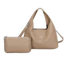 Women's Hobo Handbag Set, Large Faux Leather Shoulder Bag with Matching Crossbody Purse, (Khaki)