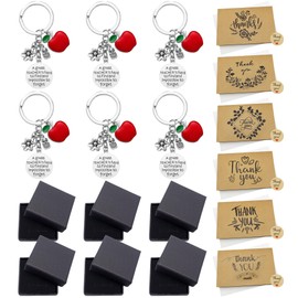 Thank You Leaving Teacher Gift - 6 Pack Thankyou Teacher Appreciation Leavers Presents Ideas Cards Envelopes Stainless Inspirational Keychain for Thanksgiving Graduation (Multicolor) (Apple&Flower)