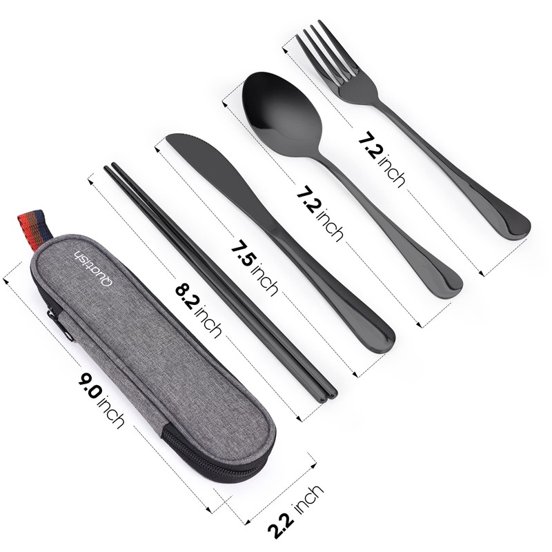 Travel Utensils with Case, Quatish Portable Silverware Set for Work,