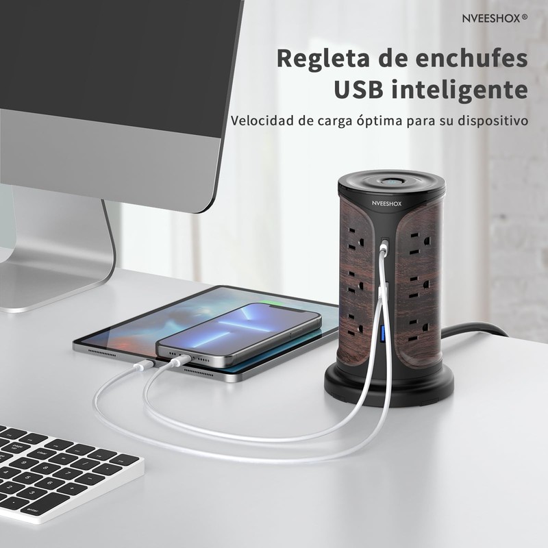 NVEESHOX Regleta Multicontacto, Torre Multicontacto con 12 Tomas de CA