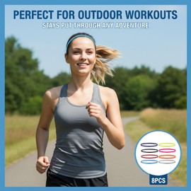 BDEPSTR Fascia Capelli,8 Pezzi Sportiva Fascette Capelli,Fascette Sottili Antiscivolo Donna,Fasce Elastiche Uomo,Headband Elastico, Cerchietto,per Donne Sport Yoga,Calcio,Tennis,Allenamenti