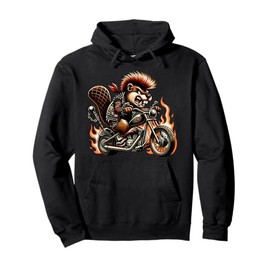Motorcycle Beaver Punk Rocker Biker Flames Pullover Hoodie