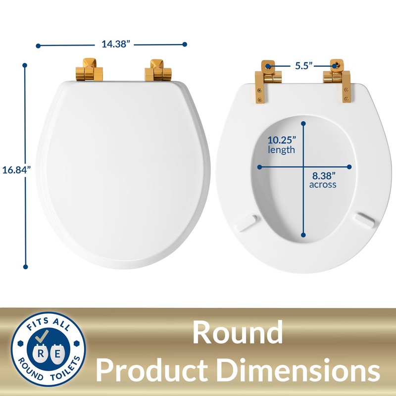 Mayfair Bennett Toilet Seat with Brushed Gold Hinges, Slow Close