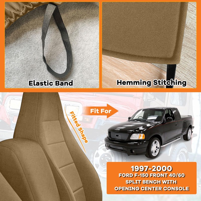 Kistrba Truck Seat Cover Fit for 1997-2000 Ford F-150, Tan