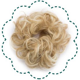 Hairro Synthetic Hair Bun Scrunchy Messy Donut Wavy Updo Elastic Scrunchie Medium Size Wedding Hair Pieces Bridal Hairpiece Easy Bun Updos for Women Kids 1pcs 30g #18H613 Dark Blonde Mix Bleach Blonde