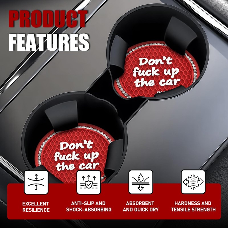 2Pcs Bling Car Cup Holder Coaster, 2.95 inch Anti Slip