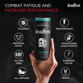 Deadless Fruit Punch Ice Sparkling Water Adaptogen Drink Elixir Non Alcoholic Seltzer Water for Stress Relief The Ultimate Party Moment Nootropics Drink Companion (4-Pack, Evil Island)