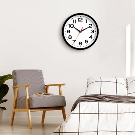 Roymnie Wall Clock Silent Non-Ticking Modern Clock Battery Operated 8 Inch Small Classic Analog Decorative for Classroom, Living Room, Office, Bedroom, School, Hotel (Black)