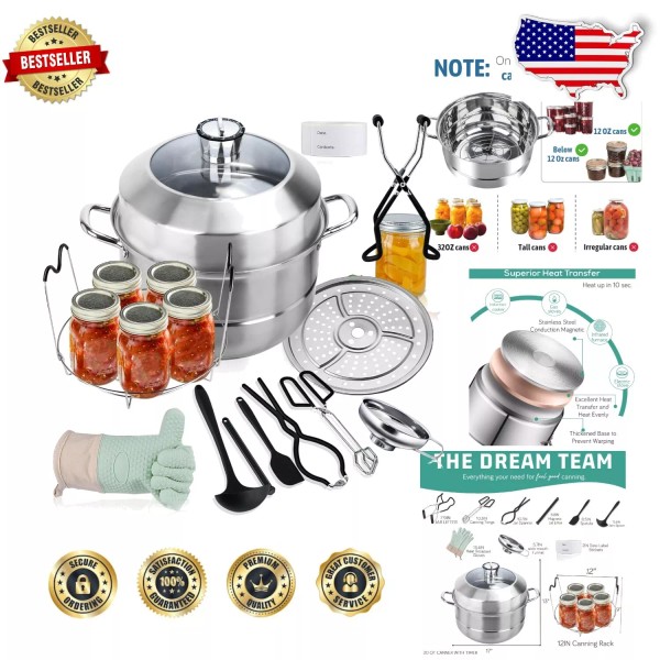 Complete Stainless Steel Canning Kit with Timer and Multi-Purpose Tools