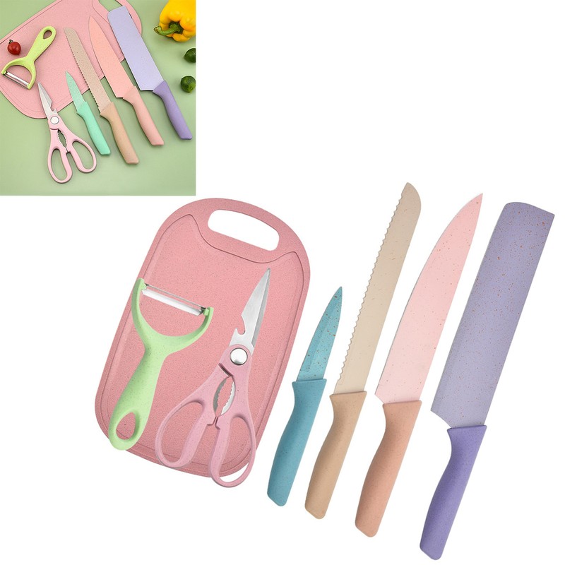 7 PCS Wheat Straw Knife Set Chef Knife Bread Knife