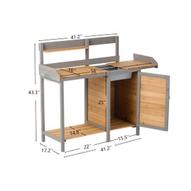 TREATLIFE HOME Outdoor Potting Bench Wooden Workstation Table with Cabinet, for Garden Supplies and DIY Projects, Stylish Brown and Gray Finish