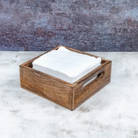 Samhita Square Burning Finish Mango Wood Napkin Holder for Restaurant Decor Kitchen Bar Accessories (19.05cm x 19.05cm x 6.98cm)