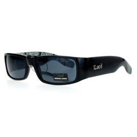 Locs Bandana Print Arm Mad Dog Narrow Rectangular Cholo Gangster Sunglasses Black
