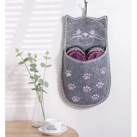 X-Labor Felt Slippers Guest Slippers Set of 6 with Non-Slip Sole Unisex Size 38/44 Suitable for Many Guests, Grey cat