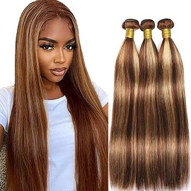 Tuheerst Real Hair Extensions Weft Hair Extensions Real Hair Wefts Human Hair Bundles Straight Bundles P427 Highlight Blonde Double Weft 100 g/PC Long Hair Bundles 32 32 32 Inches