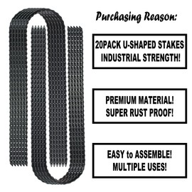 10-Inch Trampoline Wind Stakes U Shaped Rebar Ground Stakes Ground Anchors for Trampoline Security, Swing Set, Camping, Fences, Hoses and More (20, Black)