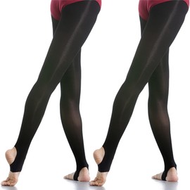 DANCEYOU 2 Pairs Black Stirrup Dance Ballet Tights Girls Womens Kids Opaque Tights 70 Denier Black XXL