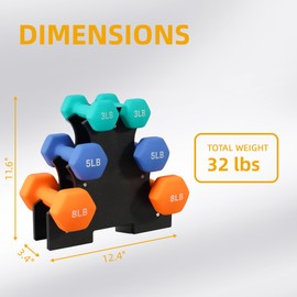 Fitvids Colored Neoprene Dumbbell Set with Rack, Multiple Weight Options, 20LBS, 32LBS, 50LBS and 56LBS Sets