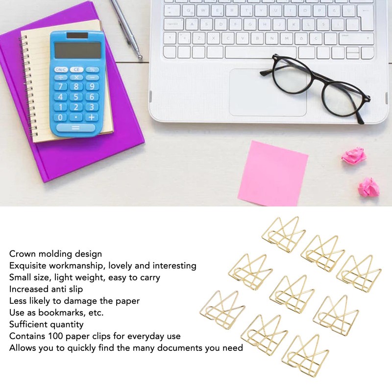 100PCS Metal Crown Paper Clips Multifunctional Rustproof Electroplating Process Prevent