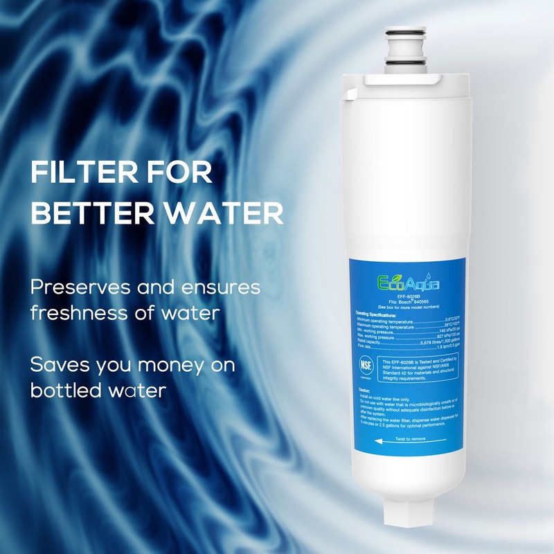 EcoAqua EFF-6026B Fridge Water Filter Compatible with Abode Aquifier, Safelock,