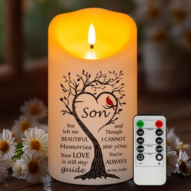 HN HAIINAA Flameless Memorial Candle for Loss of Son, Real Wax LED Light with Remote Sympathy Bereavement Gifts for Loss of Loved One Memorial Gifts for Loss of Son Remembrance Gifts (4" x 7")
