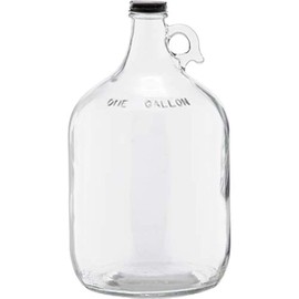 C-Store Packaging 1 Gallon (128oz) Glass Fermenting Jug with Handle, Black Polyseal Lid & Cap (Pack of 1)