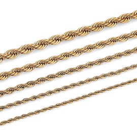 HZMAN 18K Real Gold Plated Rope Chain 2mm Stainless Steel Gold Chain for Men Women Hip Hop Link Chains Necklace 16-30 Inches (Gold,2mm,16in)