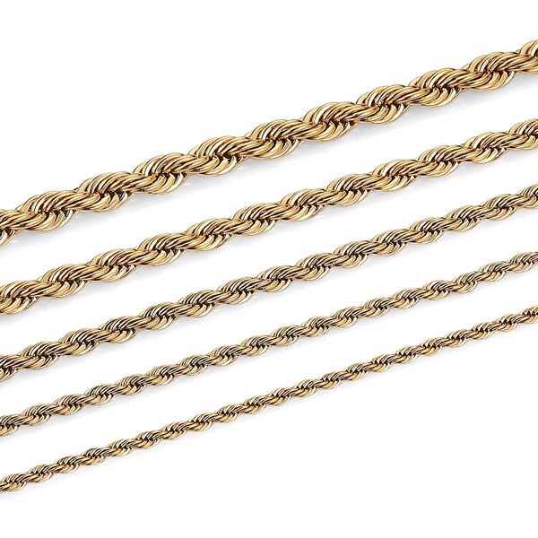 HZMAN 18K Real Gold Plated Rope Chain 2mm Stainless Steel