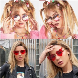 BAWUYI Gafas de sol de corazón sin montura con forma de llama de fuego irregular, de metal, sin marco, accesorios de fiesta de graduación para mujeres y hombres, Azul / Patchwork, M