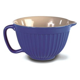 Omniware Simsbury Stoneware Batter Bowl - 2 Quart Mixing Bowl with Handle & Pour Spout - Microwave, Oven, Freezer, Dishwasher Safe - Lead-Free, Food-Safe Glaze (Blue)