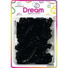 Dream World Self Hinge Barrette Chubby Ribbon Black 24 Piece Pack BR2516B