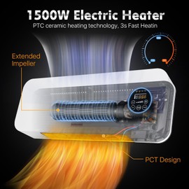 Wall Space Heater for Indoor Use Large Room 1500W Ceramic Electric Wall Heaters 3s Fast Heating with Remote Control Room Heater Timer Overheat Protection Heater for Office Bedroom (White)