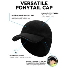 Winter Running Gear for Women, Gisdanchz Winter Running Hat with Ponytail Hole for Women Cold Weather Ponytail Hat with Ear Flap Warmer Casquette Hiver Femme, Black S/M