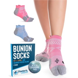 Doctor's Select 2 Pairs Bunion Socks for Women and Men - Copper & Bamboo Viscose Infused Bunion Relief Socks with Toe Separator | Blue & Pink