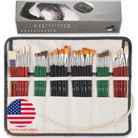 ARTIFY 41 Pieces Long Handle Paint Brushes Set Includes a Carrying Canvas Roll
