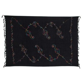 Ciffre Sarong Pareo Wrap Skirt Beach Towel Cloth Opaque Embroidery, black, One size fits all