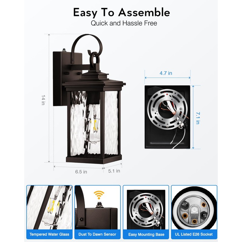 VIANIS Dusk to Dawn Outdoor Garage Lighting, Farmhouse Oil Rubbed