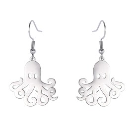 Cute Stainless Steel Octopus Earrings Dangle for Women Aesthetic Ocean Animals Jewellery Gifts Statement Accessories Charms (Silver Plated)
