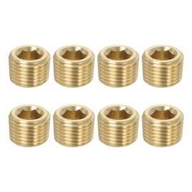 PATIKIL 1/8 inch Male PT Pipe Plug Internal Hex Thread Socket, 5 Pack Hex Counter Sunk Solid Brass Pipe Plug Fitting Set for Pipe Air Tanks