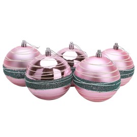 Christmas Concepts® Pack of 5-100mm Large Baubles - Shiny, Matte & Bead Design - Christmas Decorations (Baby Pink & Turquoise)