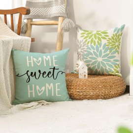 Artoid Mode Green Dahlia Geometric Cushion Covers, Set of 4, 50 x 50 cm, Spring Decorative Cushion Cover, Couch Living Room, Outdoor Decoration