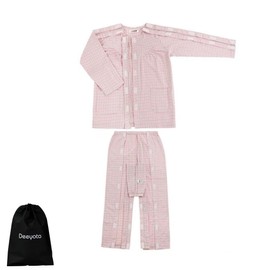 DEEYOTA Pajamas, For Spring and Summer, Men's, Women's, Full Open with Velcro Closure, All Year, Pajamas, Bedridden, Hospitalization, Drip, Assistance for Change of Clothes, Elderly, Pink