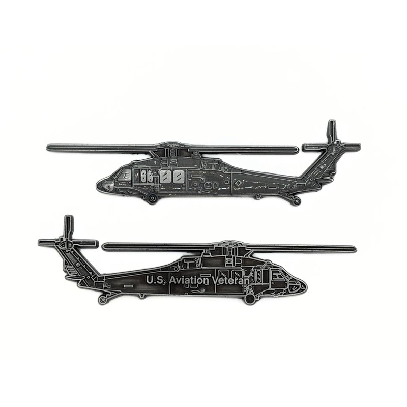Army Aviator Veteran - Blackhawk Helicopter Shaped Challenge Coin