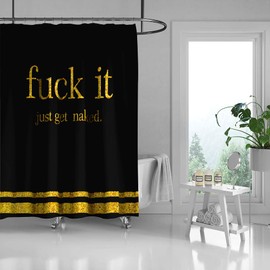 Black and Gold Shower Curtains Get Naked, Machine Washable Fabric Shower Curtains Set with Hooks 71 x 71 inch