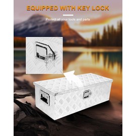 ROADFAR 30inch Silver Heavy Duty Aluminum Truck Bed Tool Box Chest Box Aluminum Trailer Tongue Box Chest Storage Organizer for Pick Up Truck Bed RV Trailer Tool Box with Lock and Keys