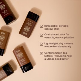 Kiss New York Airy Velvet Contour Stick (Tan Brown 0.70 Oz) With Dual Ended Contour Brush Set, Cool Toned Face Sculpting Cream Makeup, Buildable Lightweight Natural Finish Formula with Hyaluronic Acid