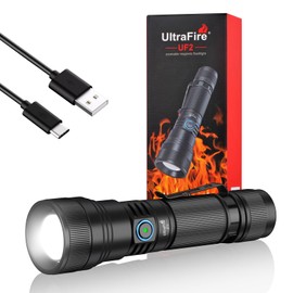ULTRAFIRE 1500 Lumens Rechargeable Flashlight, Ultra-Bright, Zoomable & Magnetic, 5 Modes, USB-C Charging, IPX4 Waterproof, for Camping, Home, Emergency UF2