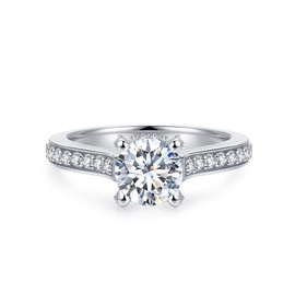 CGSRING Moissanite Rings 1 Carat Round Brilliant Cut D Color VVS1 Solitaire Moissanite Engagement Rings for Women (8.5)