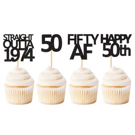 Keaziu 48 Pack Black Straight Outta 1973 Cupcake Toppers Happy 50th Cupcake Toppers Fifty AF Cupcake Toppers 50 Years Birthday Party Decoration | black 1973