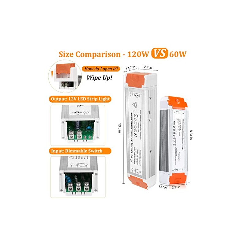 LEDMO Dimmable LED Driver 12V DC 60W Triac Dimmable Transformer